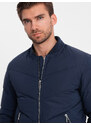 Ombre Men's quilted bomber jacket with metal zippers - navy blue