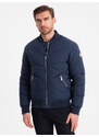 Ombre Men's quilted bomber jacket with metal zippers - navy blue