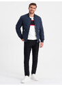 Ombre Men's quilted bomber jacket with metal zippers - navy blue