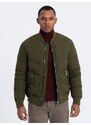 Ombre Men's quilted bomber jacket with metal zippers - dark olive green