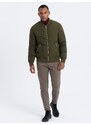 Ombre Men's quilted bomber jacket with metal zippers - dark olive green