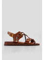 Marjin Women's Genuine Leather Accessories, Eva Sole, Criss-Cross Thread Detail Daily Sandals, Multilayered Tan.