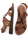 Marjin Women's Genuine Leather Accessories, Eva Sole, Criss-Cross Thread Detail Daily Sandals, Multilayered Tan.