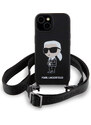 Ochranný kryt na iPhone 15 - Karl Lagerfeld, Liquid Silicone Crossbody Ikonik Black