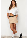 Trendyol Beige Cargo Pocket Low Waist Mini Denim Skirt