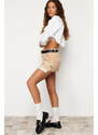 Trendyol Beige Cargo Pocket Low Waist Mini Denim Skirt
