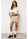 Trendyol Beige Cargo Pocket Low Waist Mini Denim Skirt