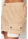 Trendyol Beige Cargo Pocket Low Waist Mini Denim Skirt