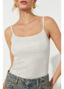 Trendyol Gray Shiny Fabric Knitted Bodysuit with Straps and Snap Fasteners