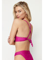 Trendyol Fuchsia Triangle Push Up Texturovaný horní díl bikin