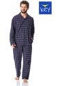 Pyjamas Key MNS 414 B23 L/R Flannel M-2XL men's zip-up navy blue
