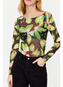 Trendyol Green Printed Tulle Snap-On Transparent Knitted Bodysuit