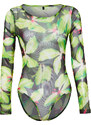 Trendyol Green Printed Tulle Snap-On Transparent Knitted Bodysuit