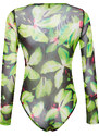 Trendyol Green Printed Tulle Snap-On Transparent Knitted Bodysuit