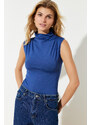 Trendyol Dark Indigo Turtleneck Sleeveless Stretch Snap Knitted Body