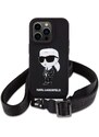 Ochranný kryt na iPhone 15 Pro - Karl Lagerfeld, Liquid Silicone Crossbody Ikonik Black