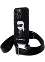 Ochranný kryt na iPhone 15 Pro - Karl Lagerfeld, Liquid Silicone Crossbody Ikonik Black