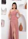 Carmen Powder Satin One-Shoulder Long Evening Dress