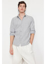 Trendyol Gray Regular Fit Striped Thick Winter Shirt