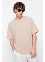 Trendyol Camel Oversize/Wide-Fit Crew Neck Short Sleeve Basic Textured T-shirt