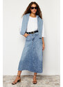 Trendyol Blue Flounce Stitch Detail High Waist Maxi Denim Skirt