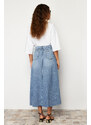 Trendyol Blue Flounce Stitch Detail High Waist Maxi Denim Skirt