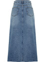 Trendyol Blue Flounce Stitch Detail High Waist Maxi Denim Skirt