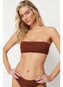 Trendyol Brown Strapless Textured Bikini Top