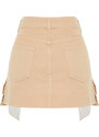 Trendyol Beige Cargo Pocket Low Waist Mini Denim Skirt