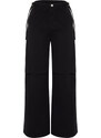 Trendyol Black Waist Detailed Normal Waist Wide Leg Jeans