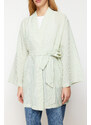 Trendyol Mint Páskovaný tkaný Seeer Pruhované kimono & Kaftan