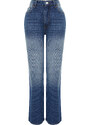 Trendyol Dark Blue Wash Effect Normal Waist Wide Leg Jeans