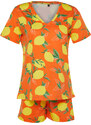 Trendyol Orange 100% Cotton Fruit Patterned Knitted Pajamas Set