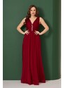 Carmen Claret Red Chiffon Long Evening Dress And Invitation Dress With Stones.