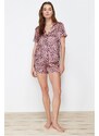 Trendyol Multicolored Leopard Patterned Satin Shirt-Shorts Woven Pajama Set