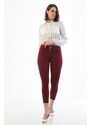 BİKELİFE Claret Red Plus Size High Waist Lycra Gabardine Leggings Trousers.