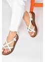 Fox Shoes White Genuine Leather Women's Flip-Flops Sandals
