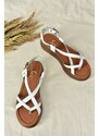 Fox Shoes White Genuine Leather Women's Flip-Flops Sandals