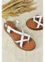 Fox Shoes White Genuine Leather Women's Flip-Flops Sandals