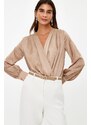 Trendyol Mink Satin Double Breasted Collar Woven Body