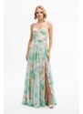 Carmen Emerald Printed Slit Long Evening Dress