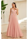 Carmen Powder Chiffon Strappy Collar Stone Long Evening Dress And Invitation Dress