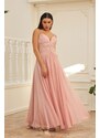 Carmen Powder Chiffon Strappy Collar Stone Long Evening Dress And Invitation Dress