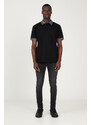 AC&Co / Altınyıldız Classics Men's Black Slim Fit Slim Fit 100% Cotton Anti-roll Polo Neck T-Shirt.