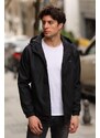 River Club Pánská černá podšívka nepromokavá pláštěnka s kapucí s kapsami - Windbreaker Jacket