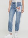 Kalhoty Desigual x Disney JOGGER dámské, šedá barva, high waist, 24SWDD68