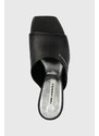 Kožené pantofle Karl Lagerfeld RIALTO dámské, černá barva, na klínku, KL34400