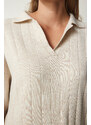 Happiness İstanbul Women's Cream Polo Neck Oversize Knitwear Dress