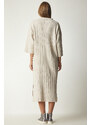 Happiness İstanbul Women's Cream Polo Neck Oversize Knitwear Dress