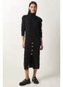 Happiness İstanbul Women's Black Button Detailed Corduroy Knitwear Dress